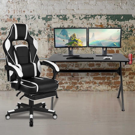 Flash Furniture Black Gaming Desk and Chair Set with Cup Holder BLN-X40D1904-WH-GG